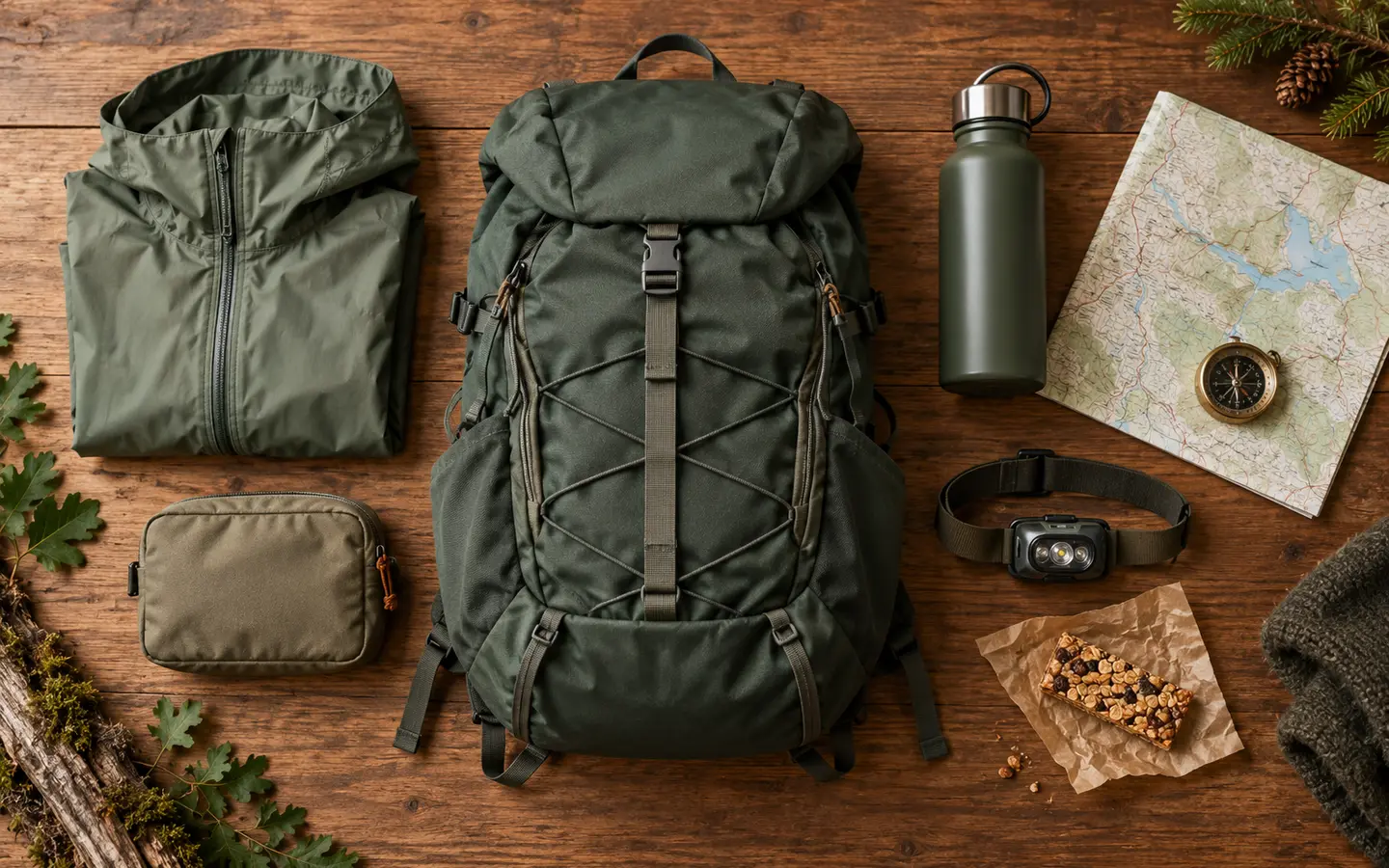 Tagesrucksack und Ausrüstung für eine Wanderung